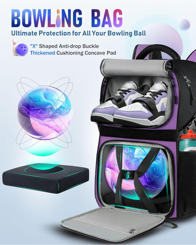 LOINTET Bowling Ball Bag, Single Bowling Backpack with Shoe Totes Bag Up to Size 16, Padded Ball Holder Bag, Accessories Gifts for Lovers/Player, Black - Image 3